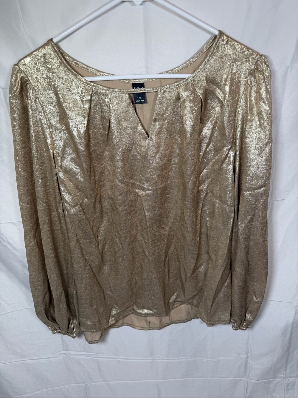 Emery Rose Metallic Gold Shimmer Blouse Plus Size 1XL - Picture 2 of 9